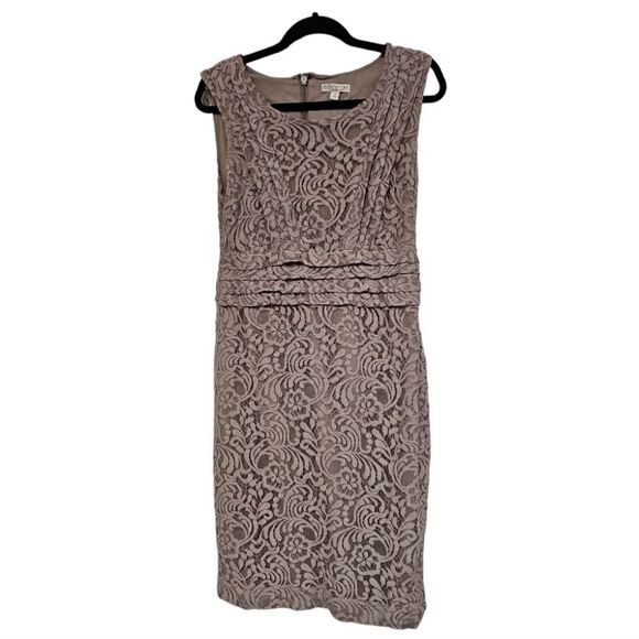 EVA MENDES New York & Company Sleeveless Taupe Lace Overlay Dress - Size 10 - Picture 1 of 6